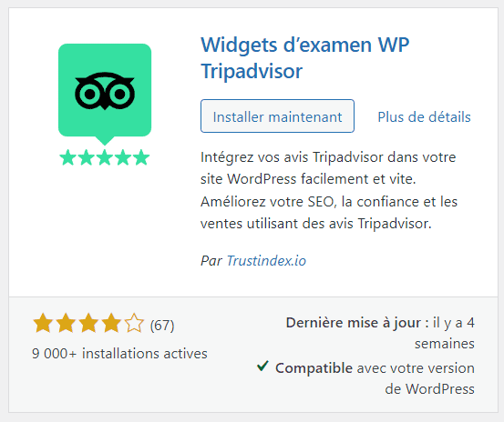 Widgets d'examen WP Tripadvisor