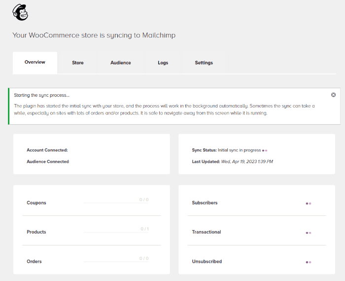 Tableau de gestion de campagnes et des abonnés de MailChimp