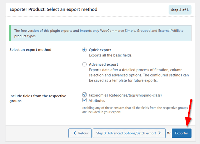 Choix de la méthode d'exportation de commandes sur WooCommerce