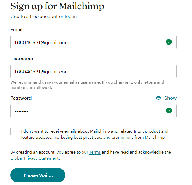 Créer un compte MailChimp