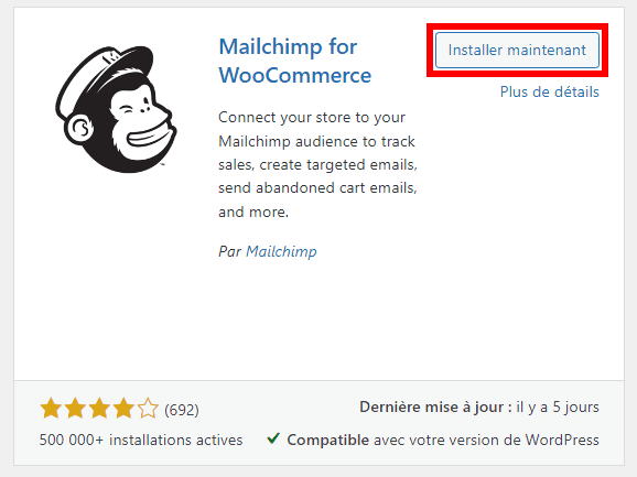 Installer le plugin MailChimp for WooCommerce