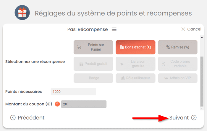 Configurer la récompense "Bons d'achat" de MyRewards