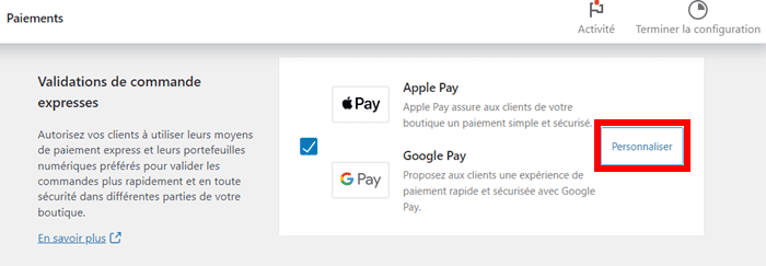 Personnaliser les solutions Google Pay et Apple Pay WooCommerce