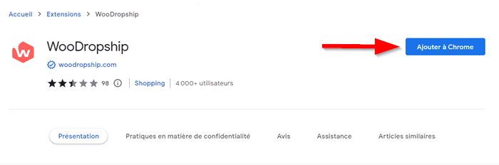 Ajouter l'extension Chrome WooDropship au navigateur Chrome