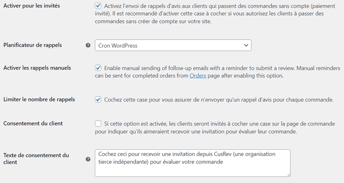 Configurer les options de planification d'e-mails de rappel