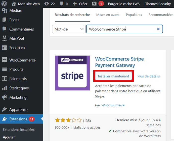 Installer Stripe sur WooCommerce : extension Stripe