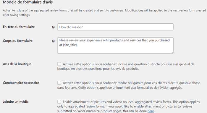 Configurer le formulaire d'avis de Customer Reviews pour WooCommerce