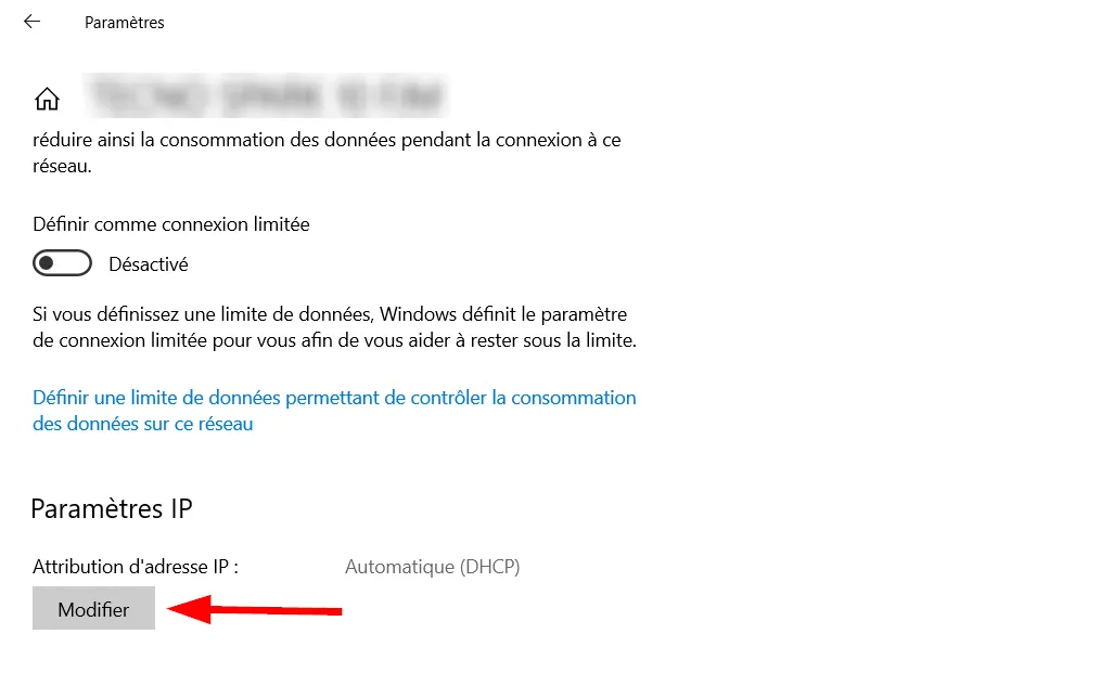 Modifier le type de connexion Automatique
