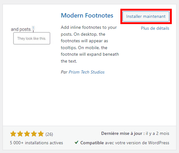 Installer le plugin Modern Footnotes sur WordPress