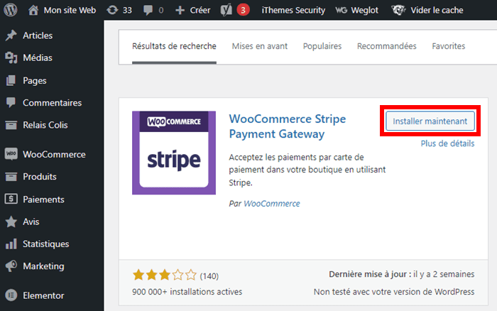 Installer l'extension WooCommerce Stripe Gateway Payment