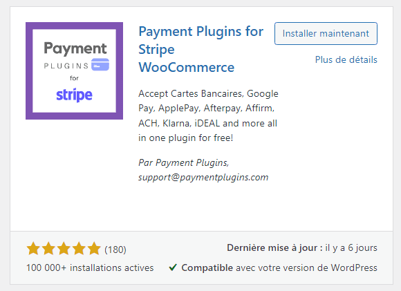 installer l'extension Payment Plugins for Stripe WooCommerce