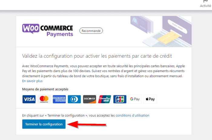 Terminer la configuration de WooCommerce Payments