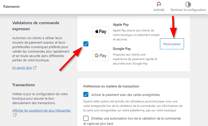 Activer “Apple Pay/Google Pay” pour proposer le paiement par Google Pay sur WooCommerce