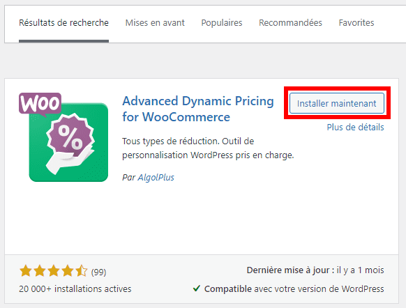 installer l'extension Advanced Dynamic Pricing for WooCommerce