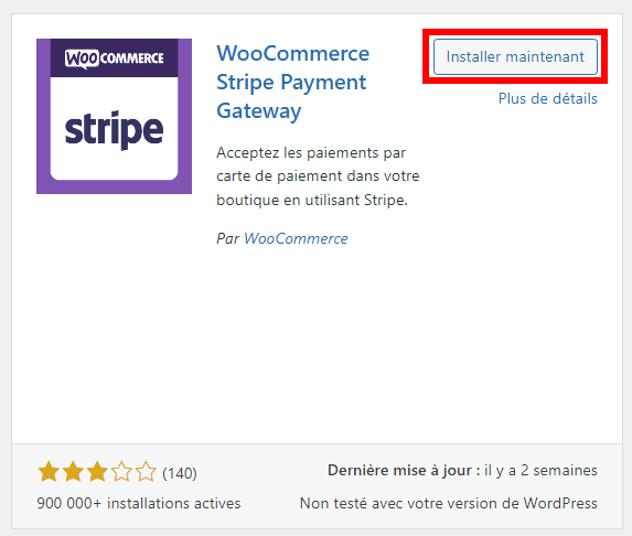 Installer l'extension WooCommerce Stripe Payments Gateway