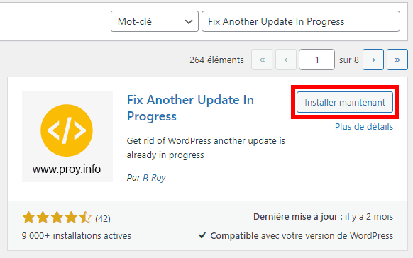 Installer Fix Another Update In Progress sur WordPress