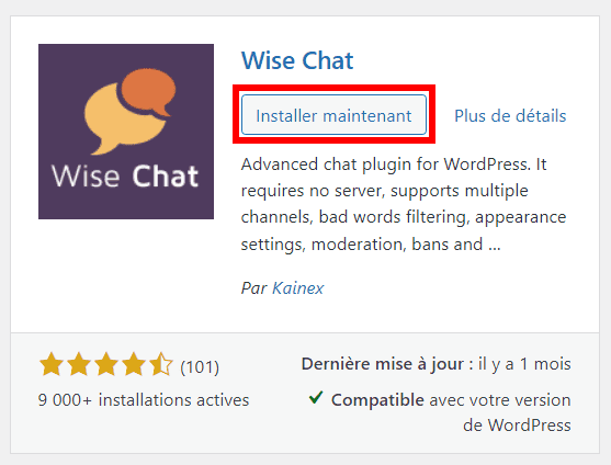 Installer le plugin Wise Chat sur WordPress