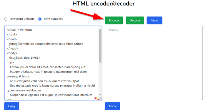 Encoder du code HTML avec W3Docs HTML Encoder