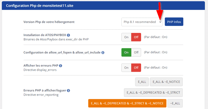 Vérifier une version de PHP sur LWS panel