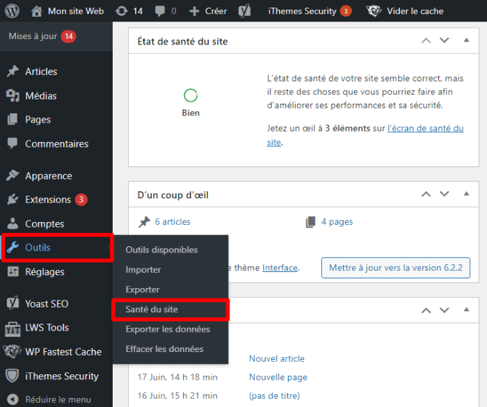 Santé du site WordPress
