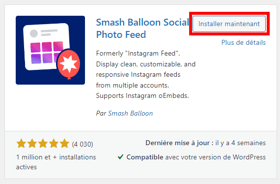 Installer le plugin Smash Ballon Social Photo Feed