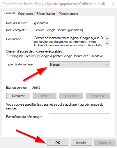 Configurer le Service Google Update (gupdatem)