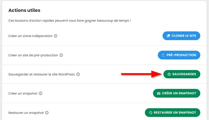 Sauvegardes WordPress sur WP Manager