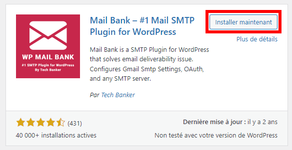 Installer l'extension Mail Bank sur WordPress
