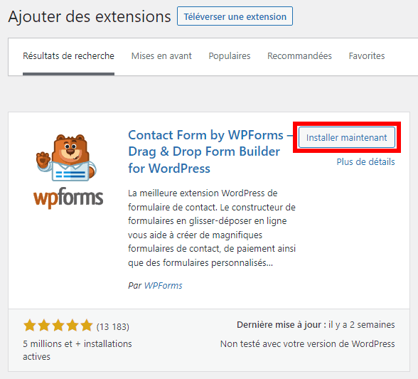 Installer l'extension WPForms sur WordPress