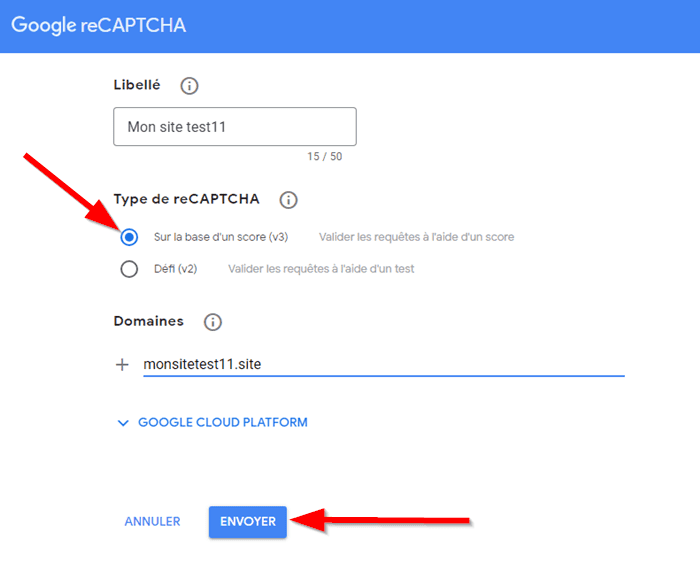 Créer des clés de connexion de WordPress et reCAPTCHA via WPForms