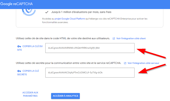 Clés de connexion de WordPress et Google reCAPTCHA