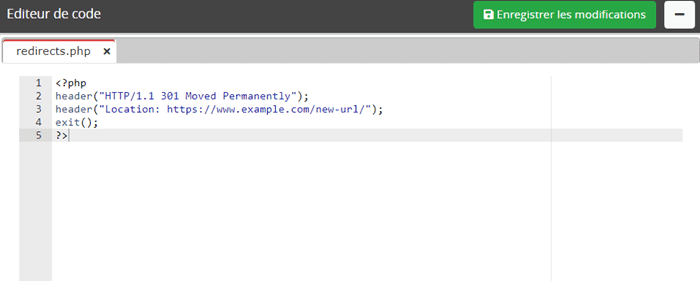 configurer une redirection 301 à l'aide d'un script PHP
