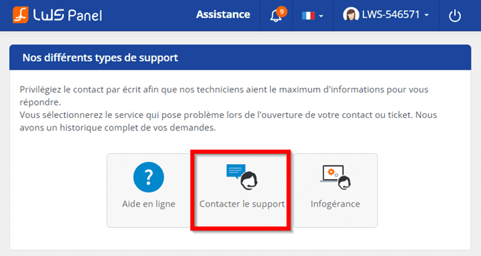 Contacter le support LWS