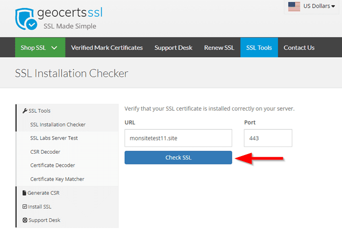 Analyser le certificat SSL avec GeoCerts SSL