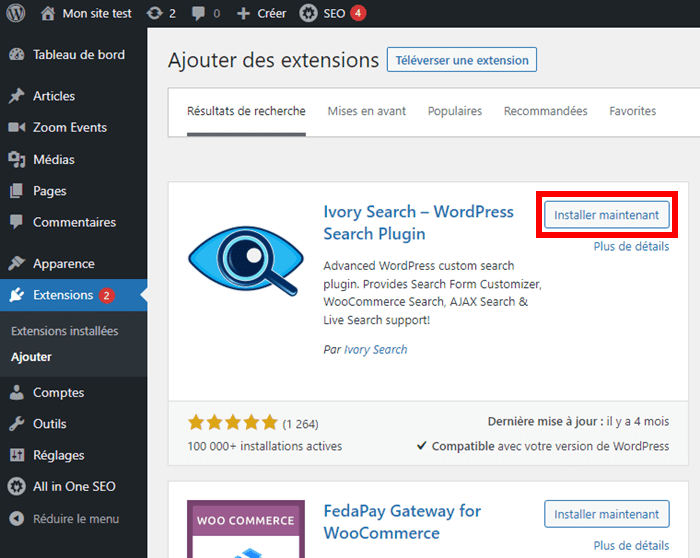 Installation du plugin Ivory Search dans WordPress - personnaliser la barre de recherche WordPress