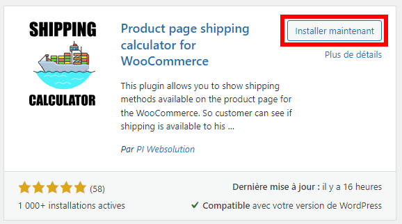 Installation du plugin Product Shipping calculator for WooCommerce
