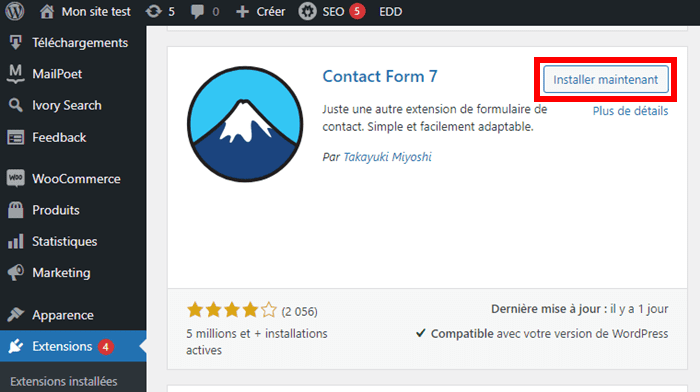 Installation du plugin Contact Form 7 sur WordPress