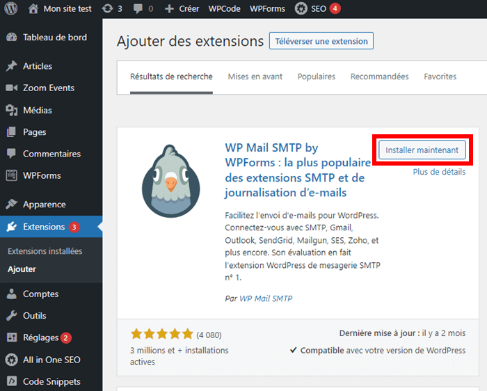 Installation de WP Mail SMTP sur WordPress