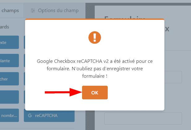 Confirmation d'activation de reCAPTCHA sur un formulaire WPForms