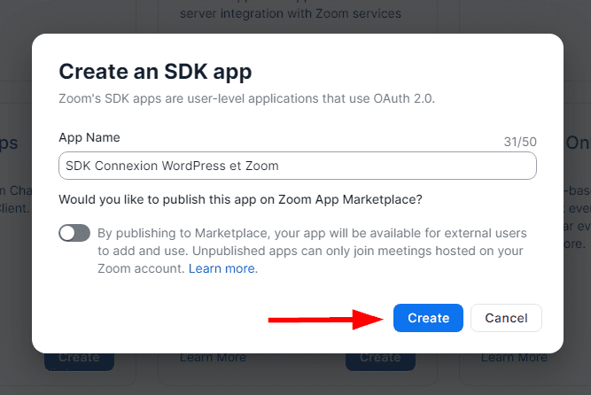 Créer une application Meeting SDK sur Zoom