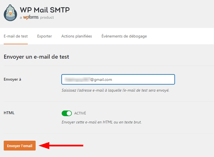 Envoyer un e-mail Test avec WP Mail SMTP
