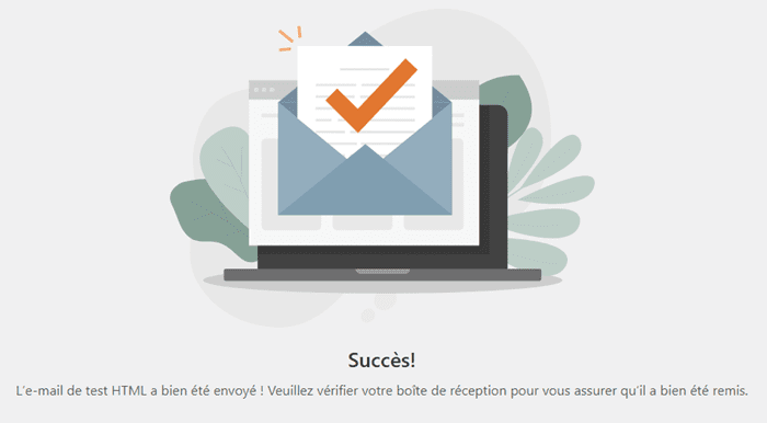 Confirmation d'envoi de l'email test avec WP Mail SMTP