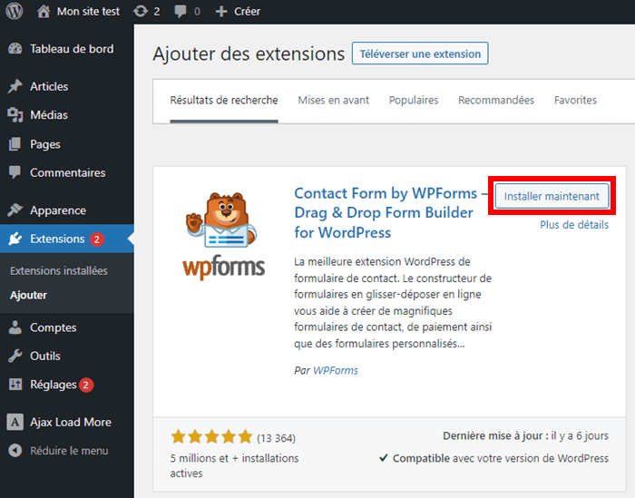 Installation de l'extension WPForms sur WordPress
