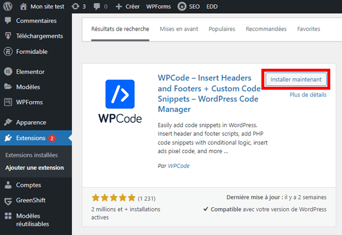 Installer WPCode sur WordPress