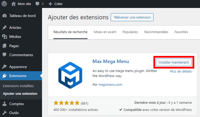 Installer le plugin Max Méga Menu sur WordPress - créer un méga menu WordPress à l'aide d'un plugin