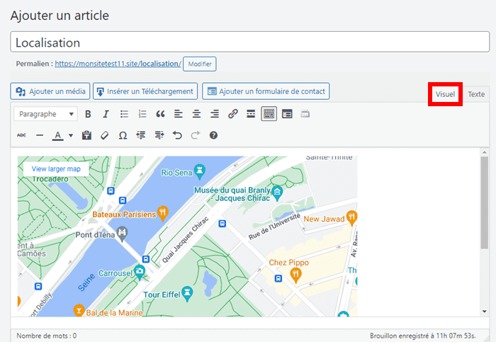 Ajouter une carte Maps à WordPress via Embed