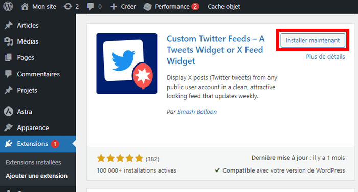 Installer l'extension Custom Twitter Feeds