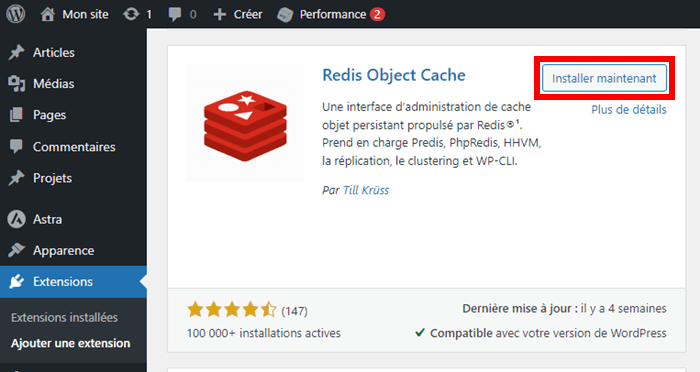 Installer le plugin Redis Object Cache sur WordPress