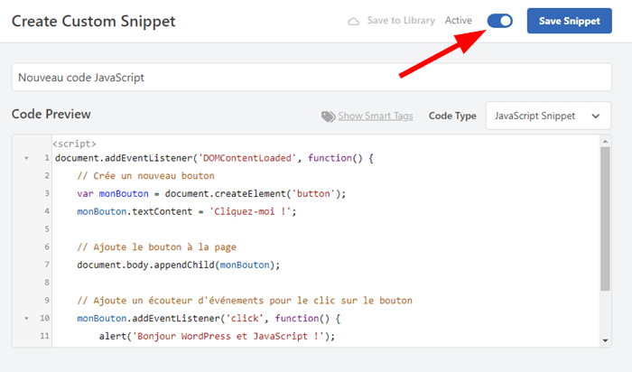 Exemple d'extrait de code JavaScript - ajouter du JavaScript à WordPress à l'aide d'un plugin