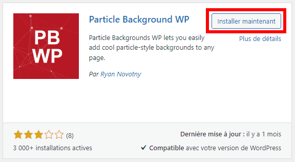 Installer Particle Background WP sur WordPress